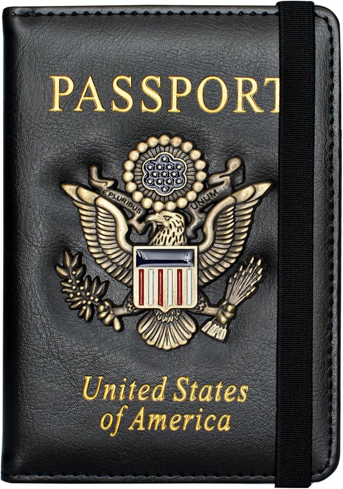 Passport Holder and Card Slot Combo RFID Blocking Leather Travel Passport Wallet for Men and Women US Passport Cover, Black