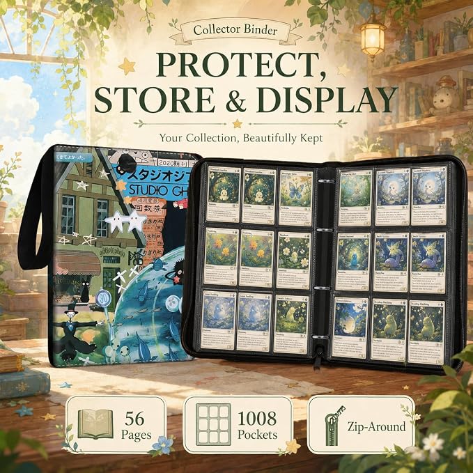 1008 Cute Card Binder 9 Pocket, 3-Ring Trading Card Binder with 56 Page Removable Sleeves, High Storage Waterproof Trading Card Holder Collection Card Album Organizer Case for TCG Cards - All