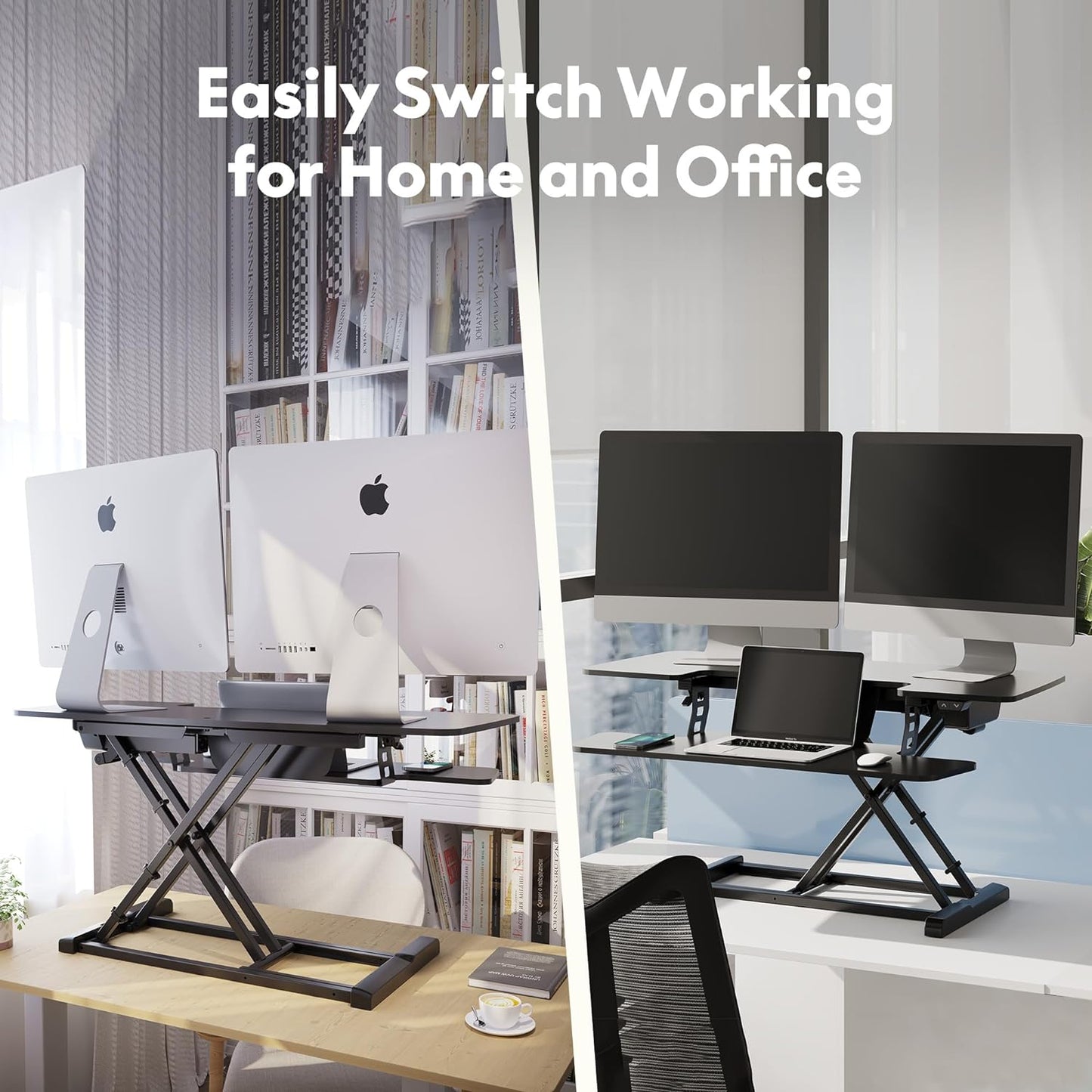 FLEXISPOT Electric Standing Desk Converter 42" Height Adjustable Desk 55 LBS Weight Capacity Motorized Stand up Desk Riser with Quick Release Keyboard Tray for Office Home