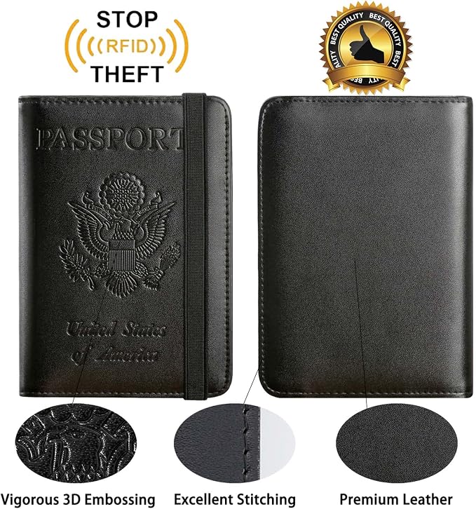 Passport Holder With Luggage Tag, Travel Essentials, Passport Cover | Passport Wallet, Travel Accessories, RFID Blocking, Synthetic Leather Card Case, International Must Haves, For Women Men