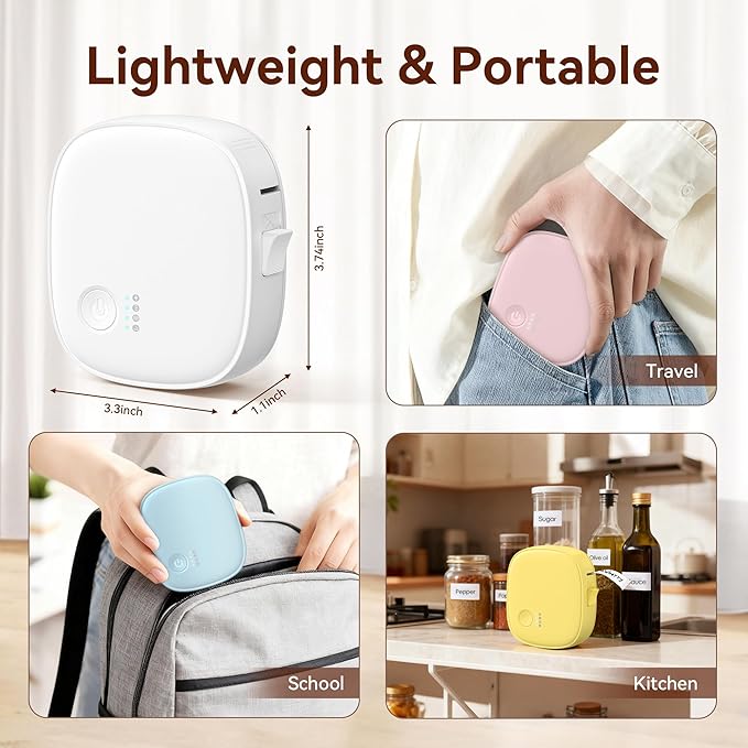 Mini Label Maker Machine with Tape AH-P05, Portable Bluetooth Mini Label Printer, Wireless Thermal Label Maker, Waterproof & Rechargeable, Built-in Cutter, for Home, Office, Kitchen – White