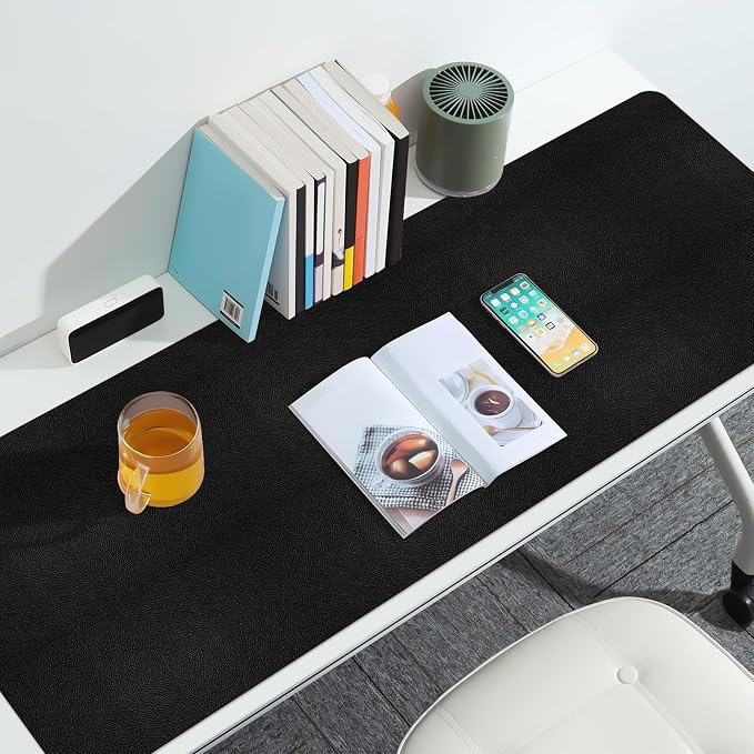 Leather Desk Pad Mat, Large Black Desk Mat, 47.2" x 16.9" | Non-slip and Waterproof Computer Mat, Desk Protector for Office/Home, Desk Accessories
