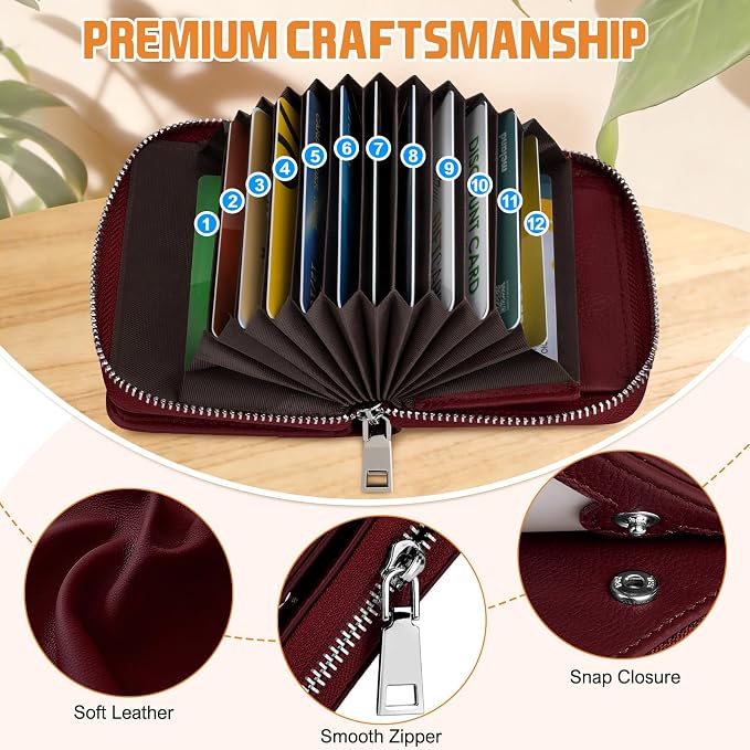 HUANLANG Mens Wallet RFID Blocking Multi Card Holder Wallets for Men Bifold Wallet with Zipper Small Men's Leather Wallet
