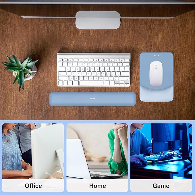 MOSISO Wrist Rest Support Mouse Pad & Keyboard Set, Stone Blue | Rectangular Ergonomic Mousepad, Non-Slip Base, Home/Office Pain Relief & Easy Typing, Neoprene Cloth & Raised Silicone Lining