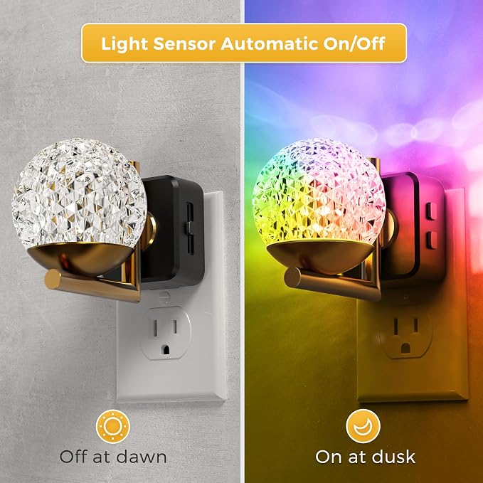 L LOHAS LED Night Lights Plug Into Wall 2 Pack,Dusk to Dawn Sensor,10-Color RGB Dimmable Night Light, 180°Rotating Plug in Night Light for Bathroom, Hallway, Bedroom, Stairway