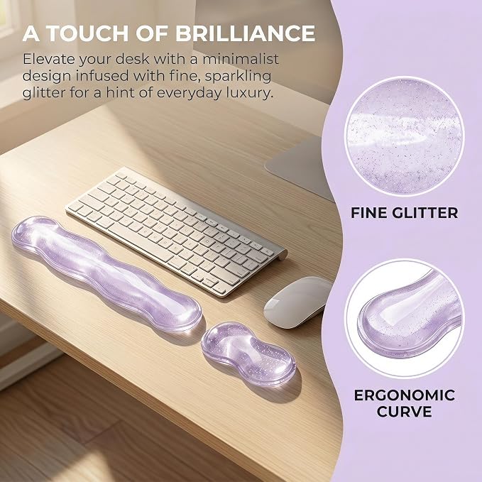 Wrist Rest for Keyboard and Mouse, Glitter Ergonomic Mouse Hand Rest Set, Cute Sparkle Cloud Keyboard Pad with Wrist Support, Gel Girl Desk Decor Accessories for Office Home School (Red)