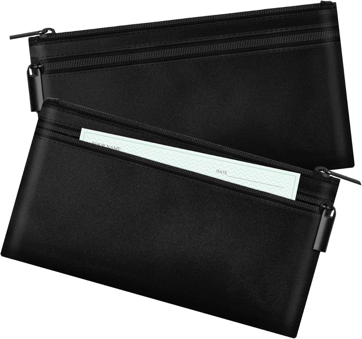 HAUTOCO 2 Pack Money Bag with Zipper 11x6.1 inch Money Pouch with Lined PU Leather Bank Bag Two Pockets Utility Wallet for Cash Check Receipt Coins Cosmetics