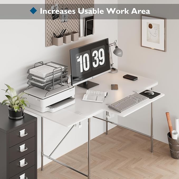 BONTEC Ergonomics Desk Extender Tray, 27.2 x 9.5 Inch, White | 90° Foldable Keyboard Tray Platform, Table Mount Arm Rest Shelf, Clamp on Computer Arm Rest for Office Use