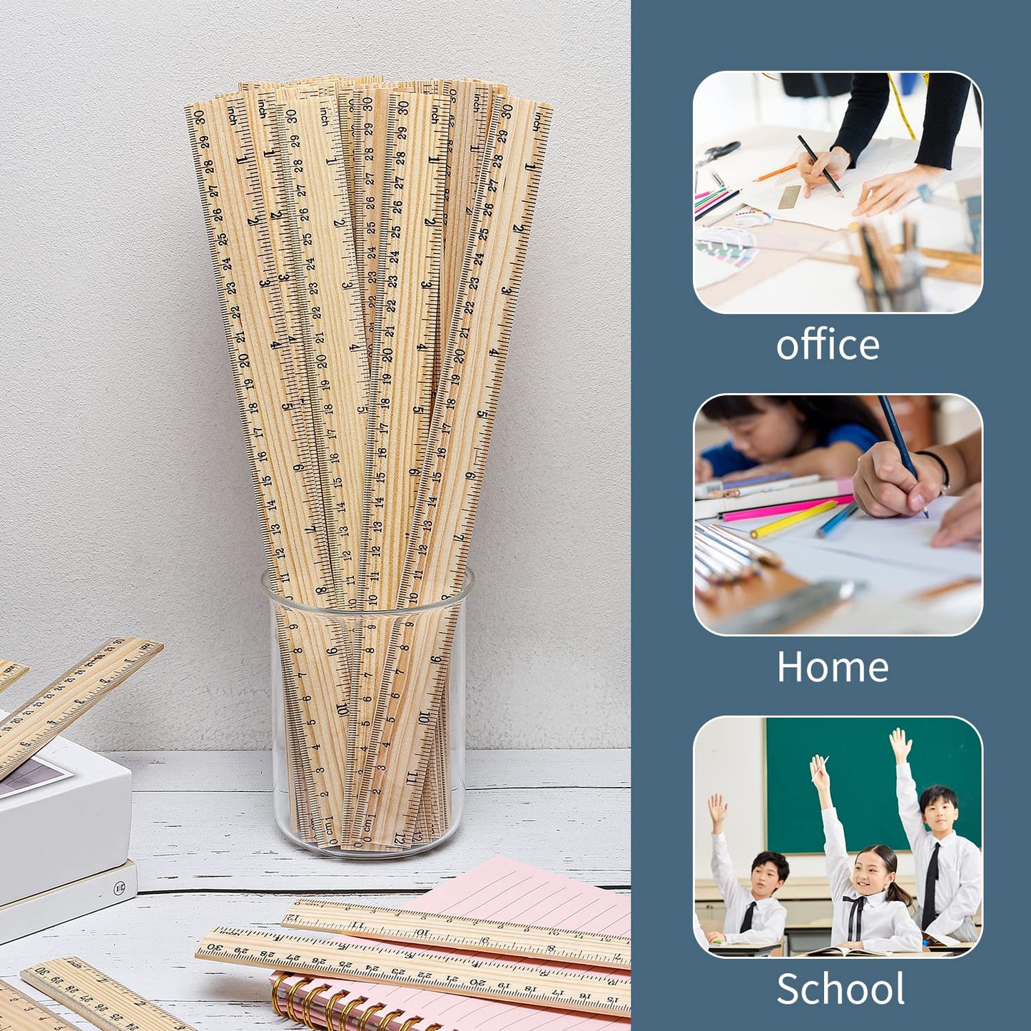 120 Pack Wooden Ruler 12 Inch Measuring Bulk - 2 Scale Office Wood