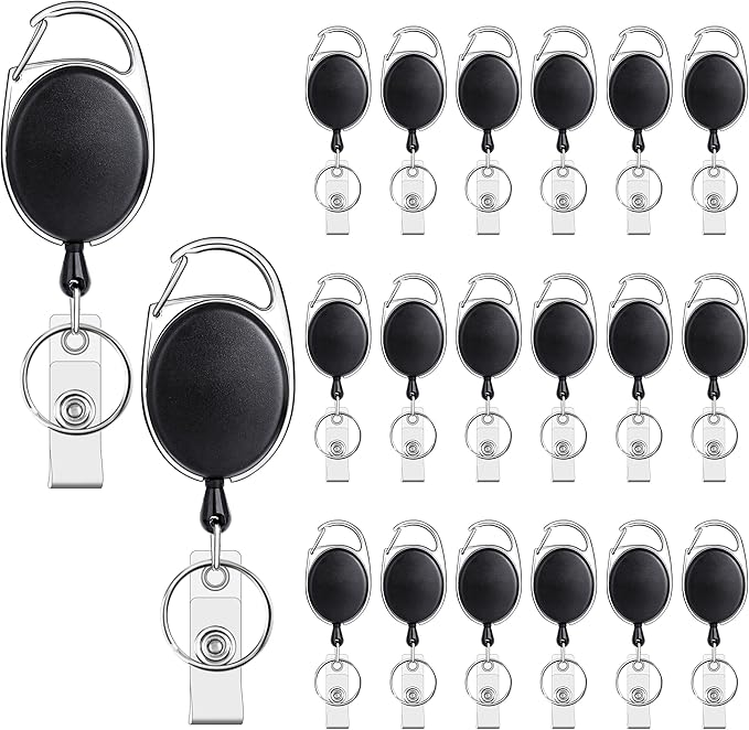 Teskyer Badge Reel, 20 Pack Retractable Badge Holders with Carabiner Belt Clip and Key Ring for ID Card Holder and Keychain