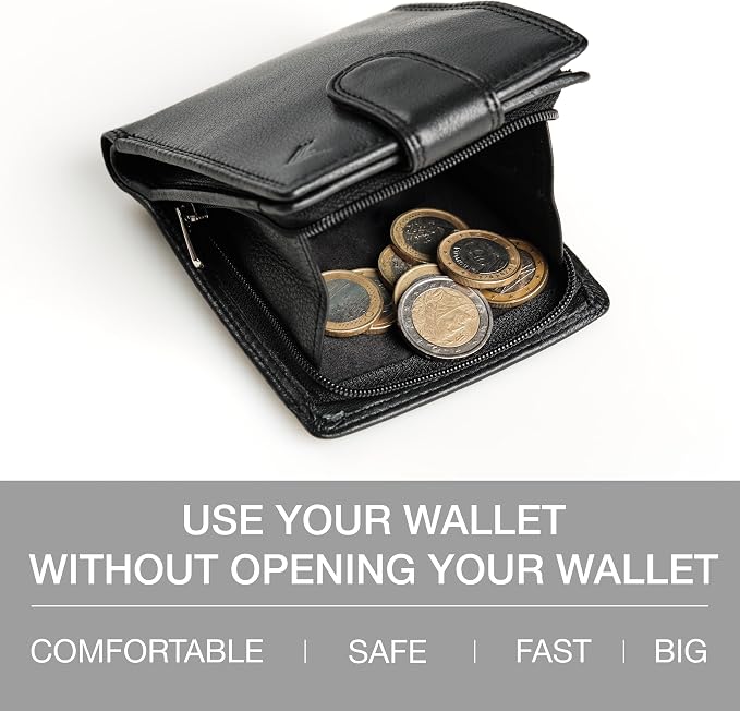 Soft Leather Wallet for Men, Genuine Bifold with Zipper Coin Pocket | Holds Bills, Credit Cards, Coins – RFID Blocking – Stylish, Durable & Practical Leather Wallet for Men