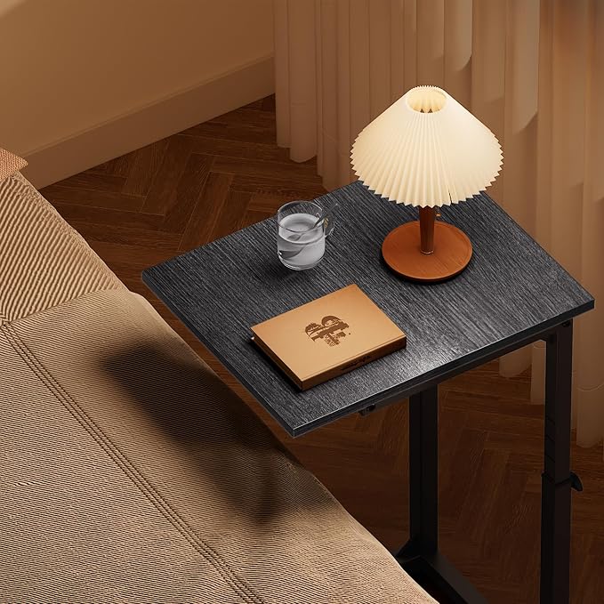 C-Shaped End Table, 33" Tall C Table Adjustable Height Side Table, Small Couch Table with Metal Frame, Slide Under Sofa TV Tray for Living Room, Bedroom, Bedside, Small Spaces, Gray Walnut