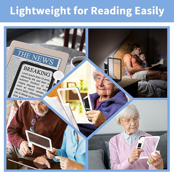 5X Magnifying Glass with Light, Lightweight Full Page Magnifier for Reading, Large Lighted Magnifier with 48 LED Light and Anti-Glare Lens, Ideal Gift for Seniors, Macular Degeneration, Low Visions