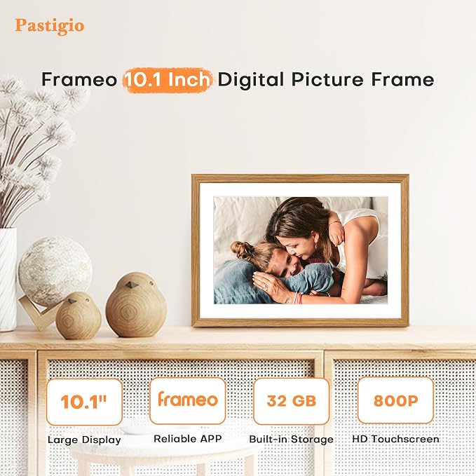 Digital Picture Frame Frameo, 10.1 Inch Digital Photo Frame WiFi, Electric Slideshow Frame 1280 * 800IPS Touch Screen, Auto-Rotate, Share Videos Pictures, 32GB Memory, Gifts for Mom