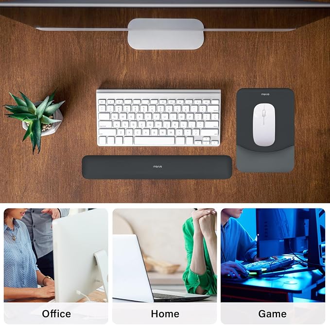 MOSISO Wrist Rest Support Mouse Pad & Keyboard Set, Slate Gray | Rectangular Ergonomic Mousepad, Non-Slip Base, Home/Office Pain Relief & Easy Typing, Neoprene Cloth & Raised Silicone Lining