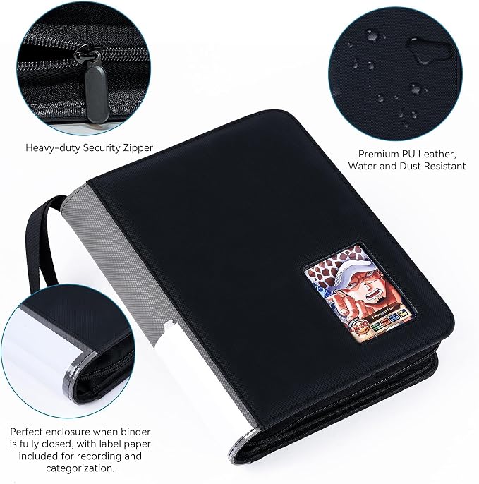 4 Pocket Top Loader Binder with Clear Window, Holds 160 Cards in 3"x 4" Toploaders, Side Loading, for Sports, Anime, MTG, TCG Card Collection, Gray-Black