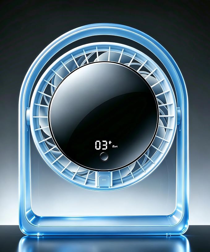 2026 Quiet USB Desk Fan,4 Speeds, 120°Tilt, table Fan for bed & Office | Air Circulator Mini Fan Bedroom,Translucent Black, Portable Smart Display Fan,Low Noise,7 Blades,Cool Room In 3 Mins