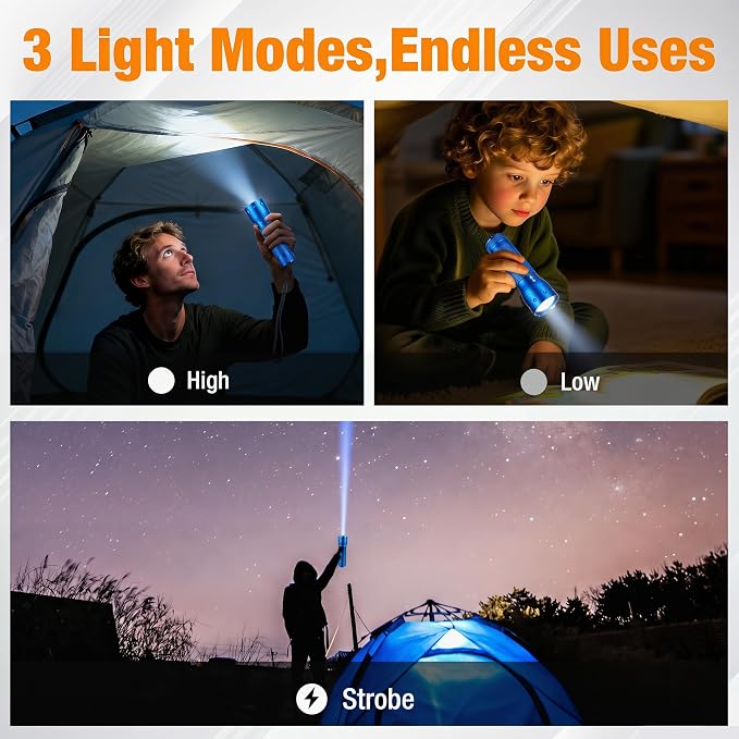 EverBrite Mini Flashlight, Zoomable LED Flash Light, 3 Modes, 3AAA Batteries Included, Handheld Small Flashlight for Camping, Emergency, Home – Blue