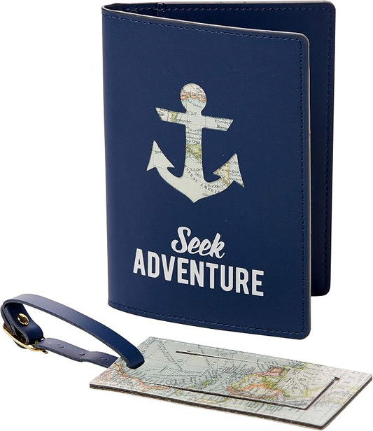 Eccolo Passport Cover Holder And Luggage Tag Set In Gift Box, “Seek Adventure”