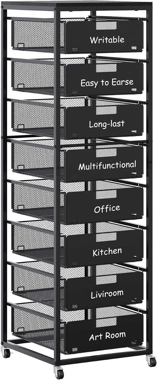 EasyPAG Rolling Storage Cart With 8 Drawers, Metal Craft Organizers And Storage Cart With Wood Tabletop, 30 Lbs Capacity Per Drawer For Home Office Classroom And Dorm, Black