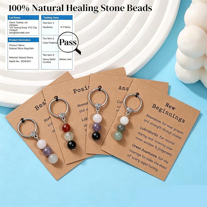 GINAZL Natural Crystals Keychain Gift for New Beginnings, New Beginnings Gifts for Coworker Anxiety Relief Keychain for Women