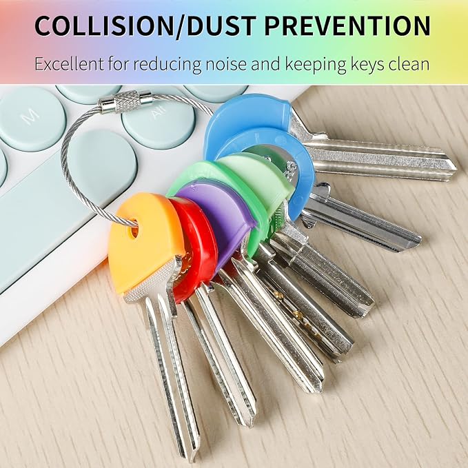 Vibit 32 Pack Key Cap Tags Set in 8 Assorted Colors Plastic Key Identifier Coding Label Covers for Standard Flat House Keys, 2 Styles