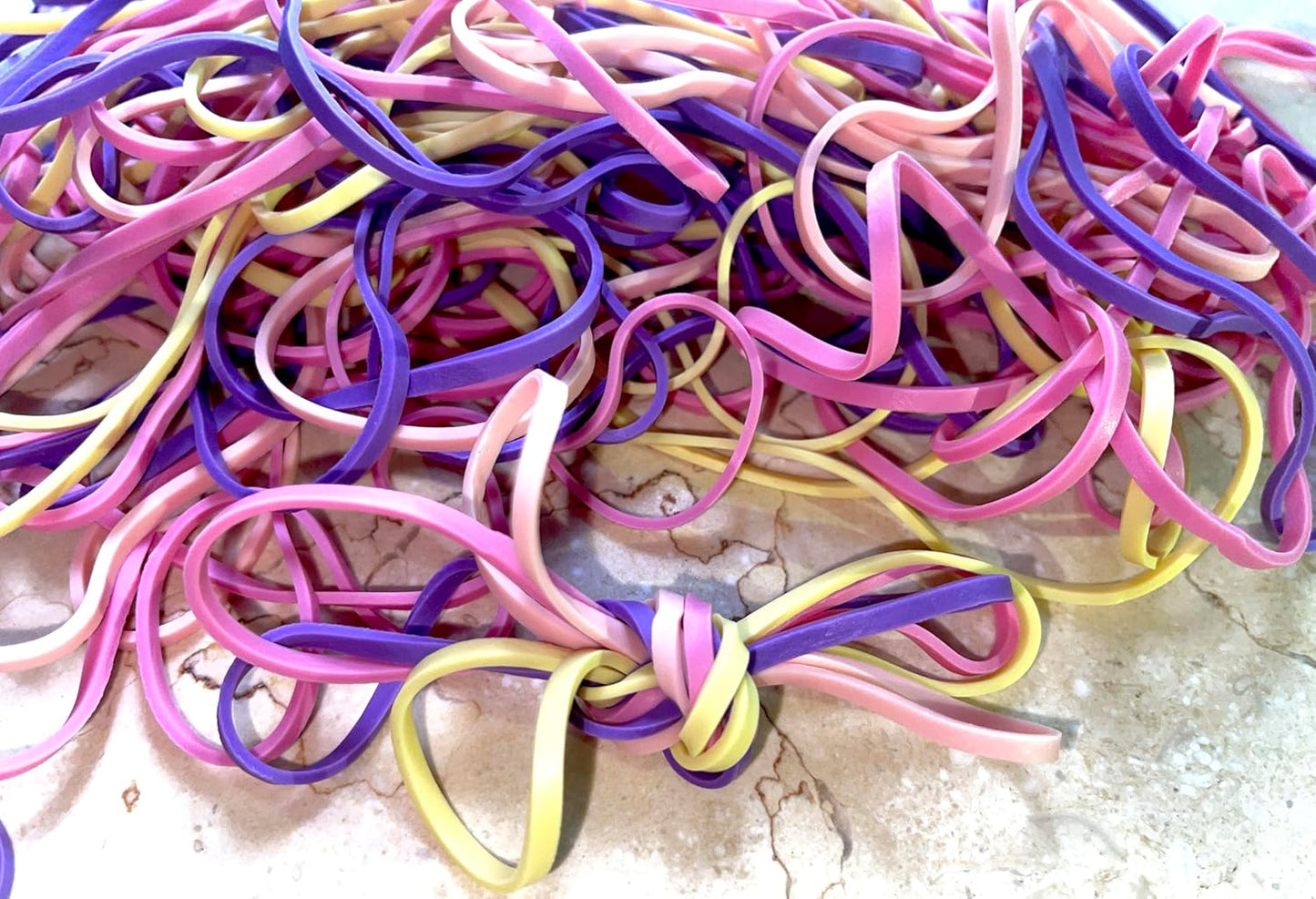Rubber Bands, Size 117(7" x 1/8''), Latex Free Colored Rubber Bands, Elastic Bands Office Supplies, Stretchable Rubber Band for Files Bank Paper Bills Money, Home use, Macaron color, 50g Bag