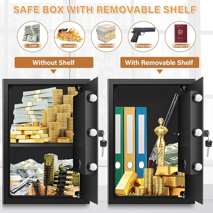 [19.7" Tall] Large Home Safe Box with Fireproof Waterproof Bag | Dual Alarm System, Digital Keypad and Spare Keys, Wall/Floor Mountable for Home Money Firearm Documents Medicines