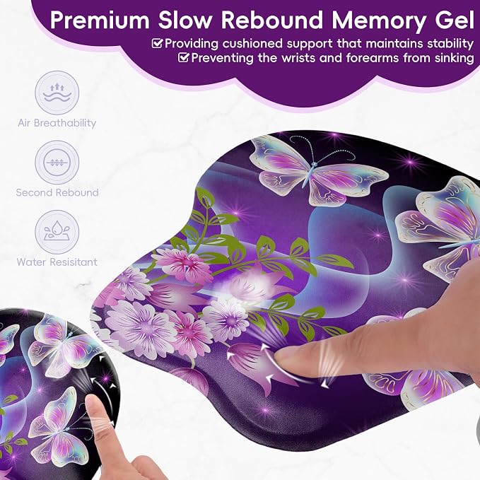 Upgrade Ergonomic Mouse Pad,Non Slip Mousepad Wrist Rest Support for Office, Computer, Laptop & Mac(B-Vivid Butterfly)