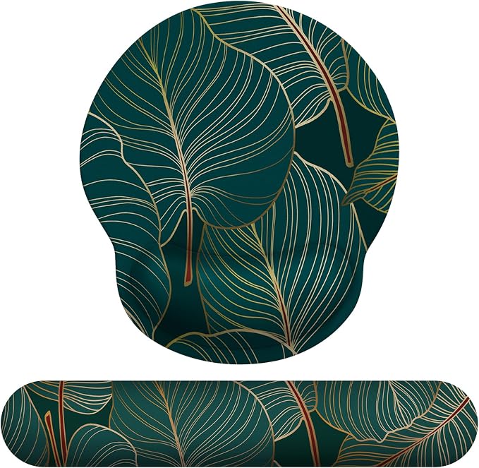 Mouse Pad Wrist Support, Ergonomic Memory Foam Keyboard Wrist Pad & Gel Wrist Rest Set for Computer Keyboard for Easy Typing & Pain Relief for Office & Home (Tropical Plants Set)
