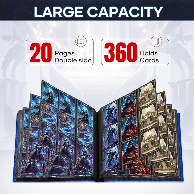 Trading Card Binder, Card Binder Album Folder Book Fit for MTG Baseball Football Sports Cards, Easy to Use Card Collection Binder (Navy Blue, 360 Pockets)