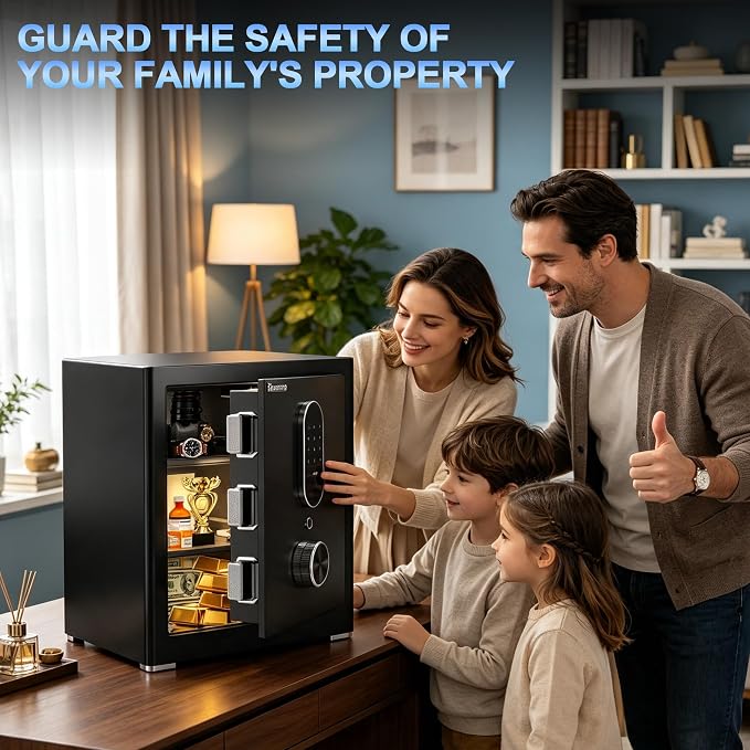 Safe Box, Money Safe with Fireproof Waterproof Bag, Medium Size Safes with Digital Keypad, Dual Alarm System, Removable Shelf for Valuables & Cash (Upgrade 2.0 CUFT Digital