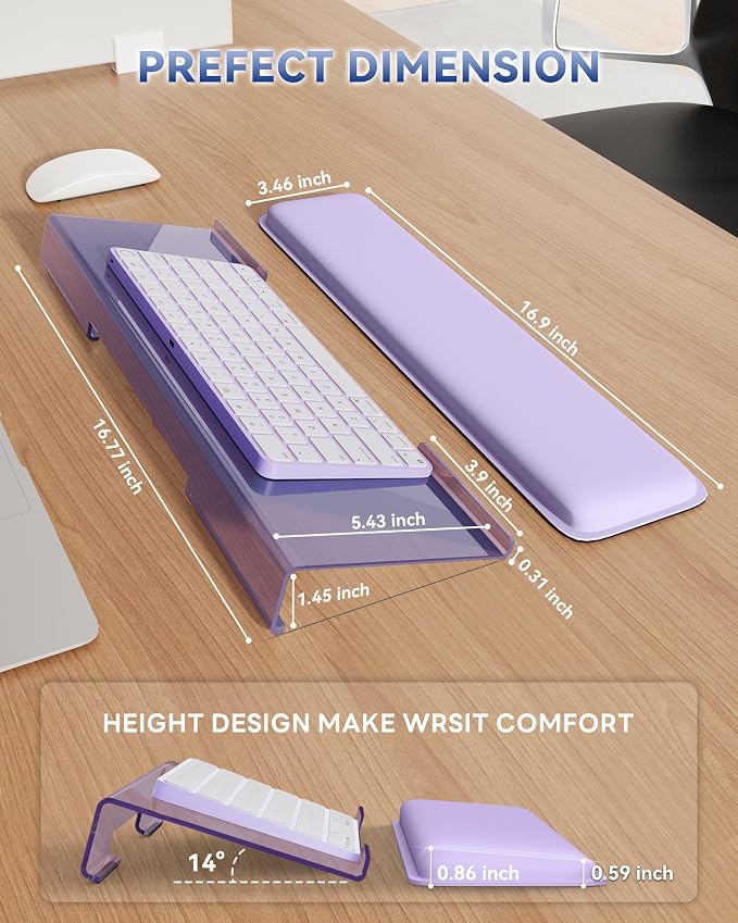 Laborio Computer Keyboard Wrist Rest, Keyboard Riser Stand for Desktop | Purple, Ergonomic Acrylic Keyboard Holder, Non-slip Wrist Pad, Pain Relief for Typing, Multiple Colors
