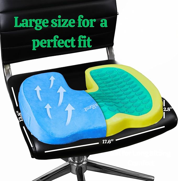 LuminaRest® Gel Seat Cushion for Long Sitting | Premium CertiPUR-US® Certified Memory Foam | Ergonomic Office Chair Cushion for Tailbone & Coccyx Pain Relief, Sciatica & Back Support – (Blue)