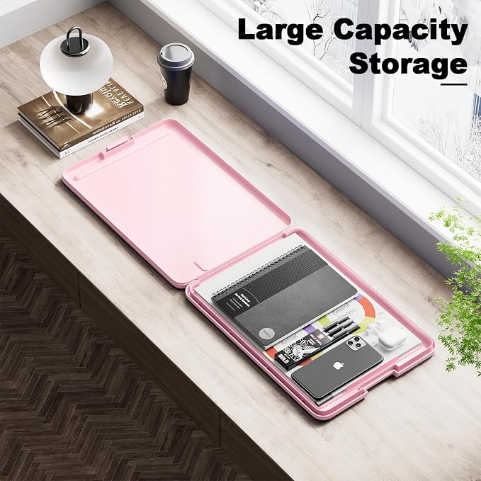 Hongri Clipboard with Storage, 8.5 x 11 Clip Board Foldable, Pink | Bottom Opening, Size 13.4 x 9.4 X 0.9 in for Nurses, Teacher, Students, Classroom, School & Office Supplies