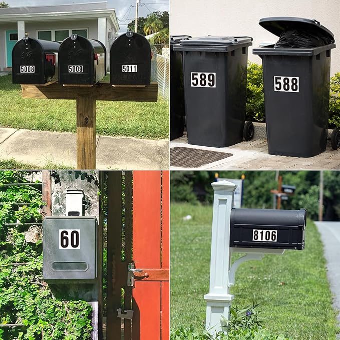 3 inch Adhesive Numbers for Mailbox, Vinyl Reflective Mailbox Number Stickers, 120 Pcs Self Adhesive Number Decals, Pre Spaced Number Signs, for Outside, House, Trash Cans Decal , Cars, Door (Black/White)
