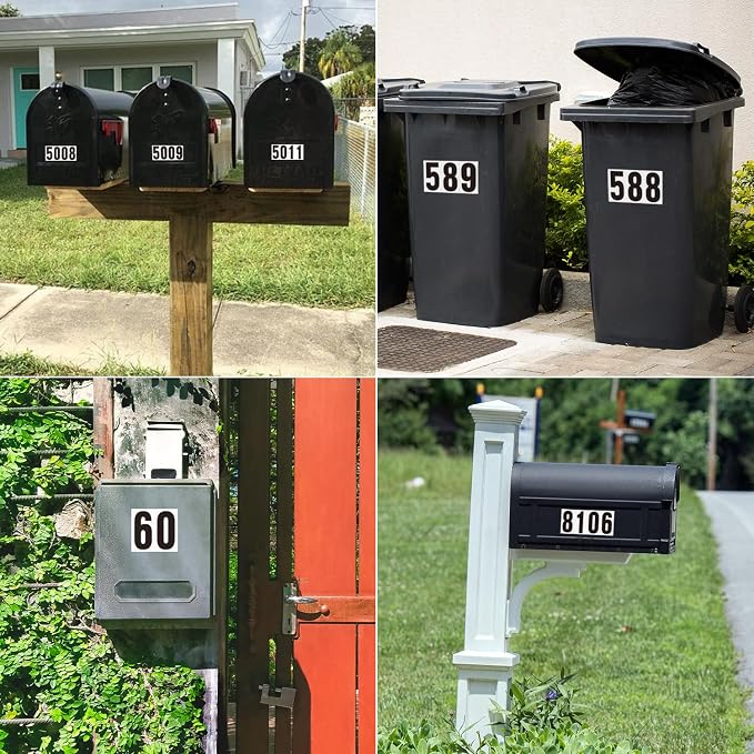 2 inch Self Adhesive Numbers for Mailbox, House Numbers, Reflective Mailbox Number, Trash Cans Number, for Outside, 300 PCS (Black/White)