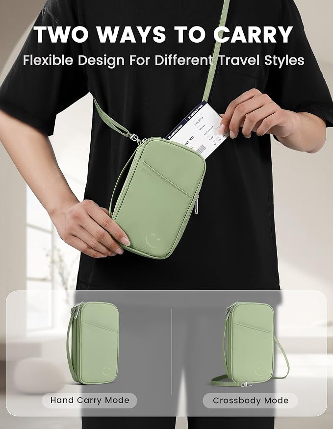 Travelkin Passport Holder For Travel Family, RFID Blocking Passport Wallet | 2-in-1 Travel Organizer, Women Men, Travel document holder, Credit Cards, Cash, Electronic Essentials, Shoulder carry