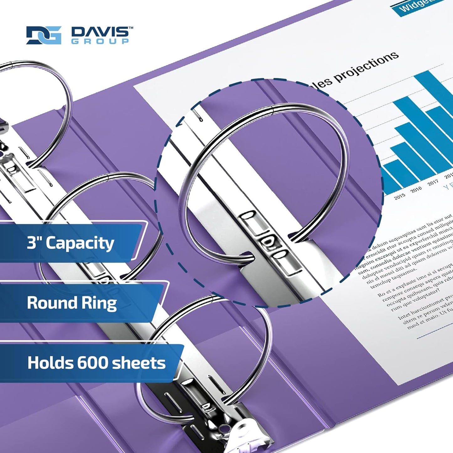Easyview Premium 3-Ring Binders with Clear-View Covers and Round Rings, Binders for School or Office, 3 Inch, Pack of 6, Purple