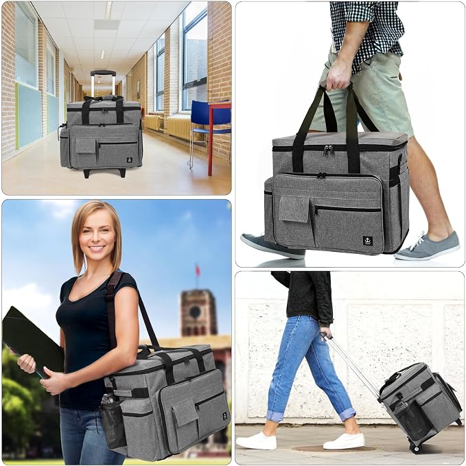 Rolling Teacher Bag Built-in Hard Support Board With Detachable Trolley | Waterproof nylon,35L large space,Multiple storage pockets,Fits 15.6 Inch Laptop