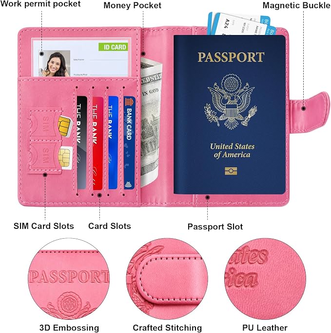 Herain Passport Holder for Travel Essentials, 2 Pcs Passport Cover Wallet Case Travel Gifts Women Men Family, RFID Passports Book Card Holders Travels Cruise Accessories Must Haves