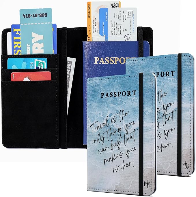 Passport Book Holder,Passport Wallet for Men Mr and Mrs Passport Holder for Women Passport Cover World Map Passport Case for Couples Christmas Traveling Passport Book Protector 2PCS