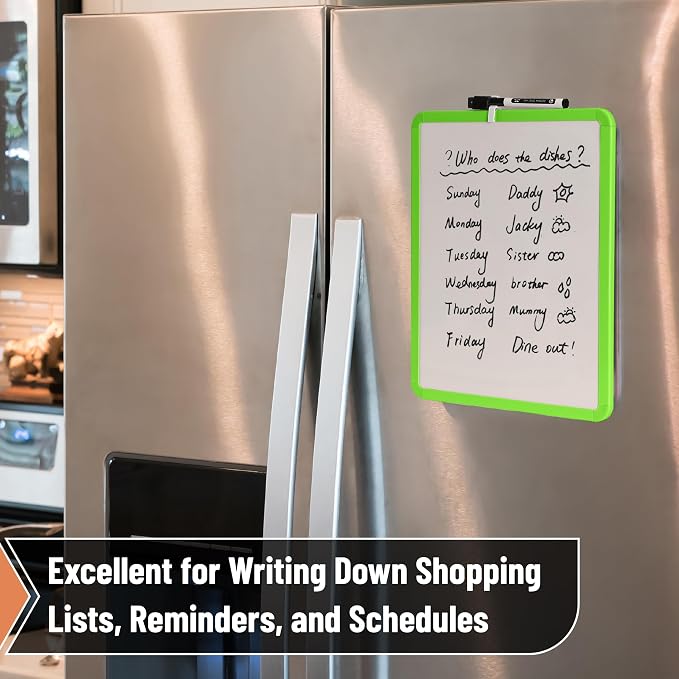 Mr. Pen- Dry Erase Board, 14” x 11” with a Black Dry Erase Marker | Lawn Green Frame, Small Mini White Board for Students, Fridge, Wall, Locker, Includes Double Sided Tapes
