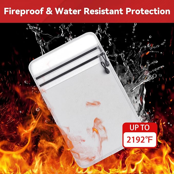 Upgraded Two Pockets Fireproof Document Bag - Kanhiro Water and Fire Proof Bag for Documents (15'' x 11'')