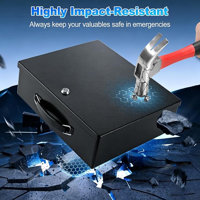 Fireproof Document Box with Key Lock, Fire Resistant Safe Box | Small Lock Boxes for Personal Items, Documents, Jewelry, Passport, Cash13.2"x11"x4.13" Black