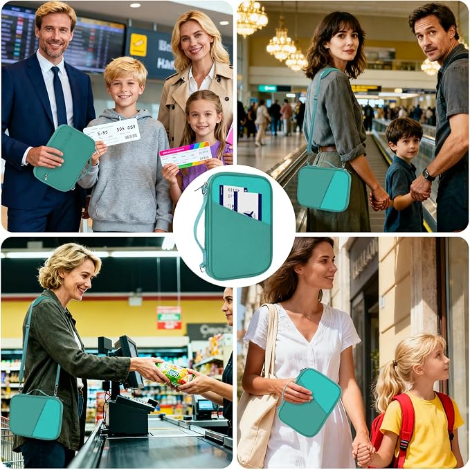 Family Passport Holder for Travel with RFID Blocking, Traveling Essentials Organizer Pouch Bag, Light Passport Wallet for Travel Must Haves Accessories for Women Men