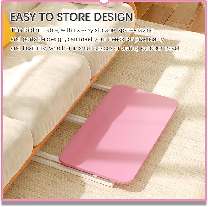 4NM 31.5" Mobile Small Rolling Computer Desk, Folding Laptop Cart Table with Wheels, Portable Office Desk for Small Space Couch Bed - Pink and White