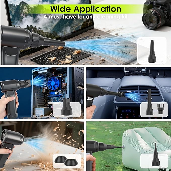 Electric Compressed Air Duster, 300,000RPM Cordless Air Blower for Dust Removal, Duster/Vacuum 2-in-1 with 10 Speeds, 20000mAh Rechargeable & 5 Nozzles Dust Blower for PC, Keyboard, Car, Outdoor