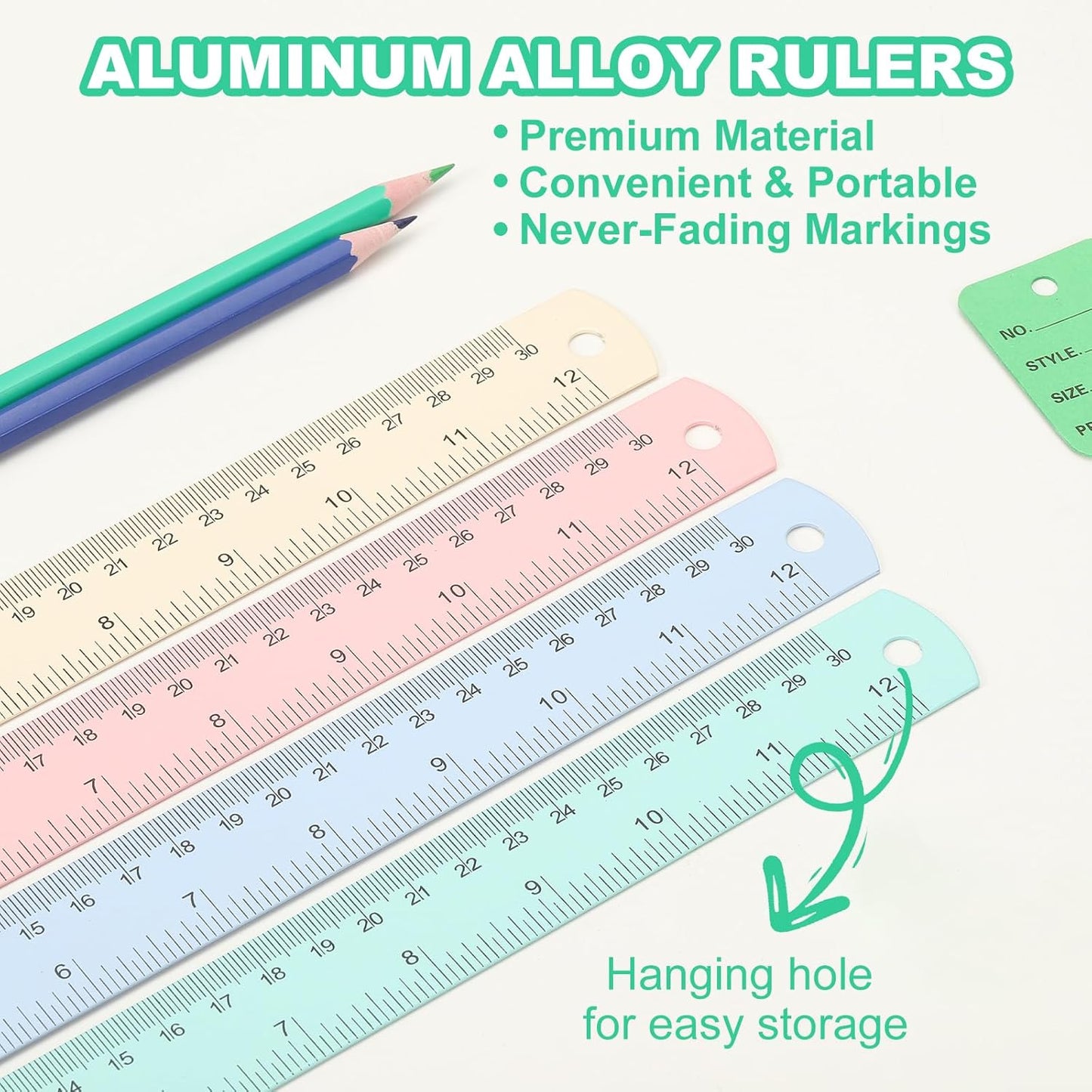 PATIKIL 30cm/12 Metal Ruler, 2 Pack Aluminum Alloy Rulers with Centimeters, Millimeters, Inches and Conversion Table Straight Edge Ruler for Writing Machinist Drafting, Blue