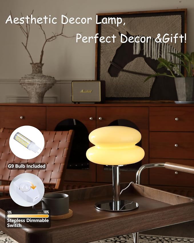 Glivpny Mushroom Table Lamp, Mid Century Modern Decor Lamp(Cream) | Cool Desk Lamps for Bedroom,Vintage Dimmable Bedside Small Cute Lamps, House Warming Gifts New Home Decor